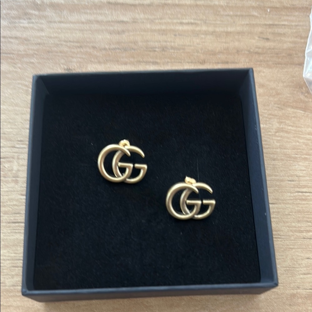 Gucci Gold GG Logo Stud Earrings